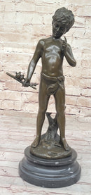 Little Boy Holding Stick with Birds - Bronze by Auguste Moreau