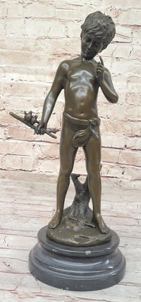 Little Boy Holding Stick with Birds - Bronze by Auguste Moreau