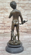 Little Boy Holding Stick with Birds - Bronze by Auguste Moreau