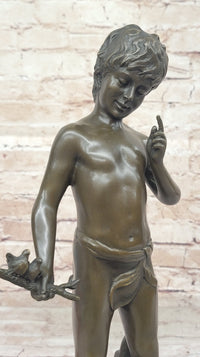 Little Boy Holding Stick with Birds - Bronze by Auguste Moreau
