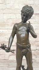 Little Boy Holding Stick with Birds - Bronze by Auguste Moreau