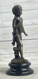 Signed Moreau Young Boy With Banjo Classic Bronze Sculpture