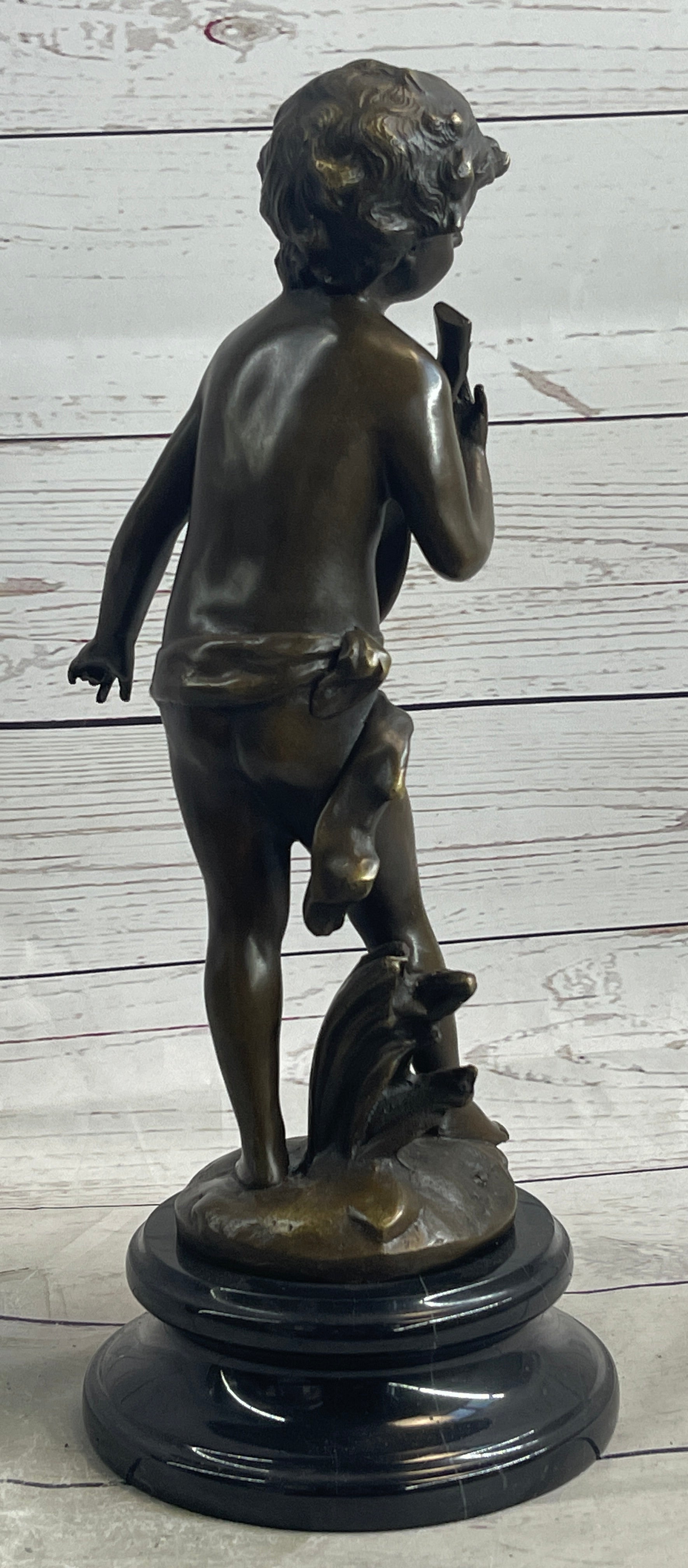Signed Moreau Young Boy With Banjo Classic Bronze Sculpture