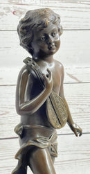 Signed Moreau Young Boy With Banjo Classic Bronze Sculpture