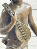 Signed Moreau Young Boy With Banjo Classic Bronze Sculpture