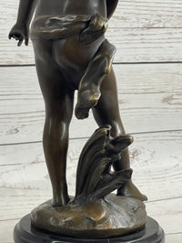Signed Moreau Young Boy With Banjo Classic Bronze Sculpture
