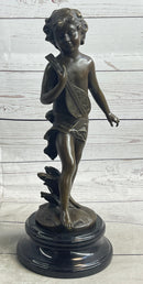 Signed Moreau Young Boy With Banjo Classic Bronze Sculpture