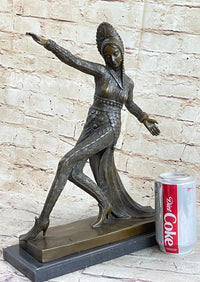Art Deco Bronze Female Dancer Sculpture Mirval 14.5" x 11"