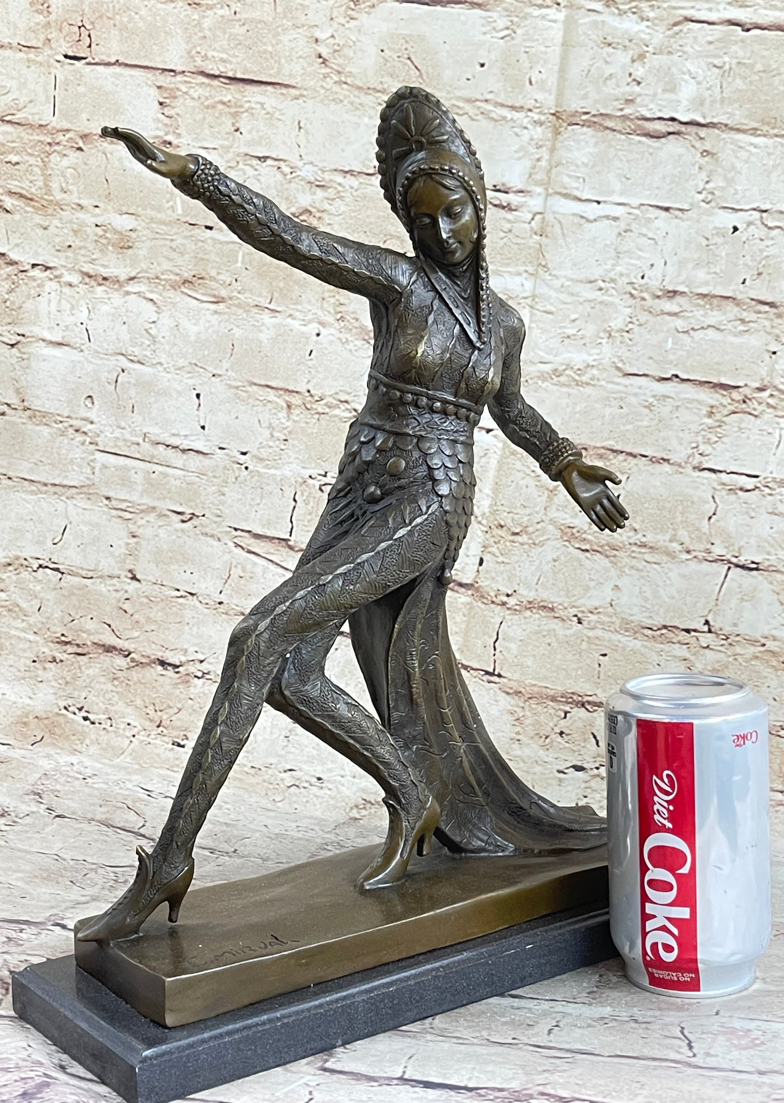 Art Deco Bronze Female Dancer Sculpture Mirval 14.5" x 11"