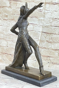 Art Deco Bronze Female Dancer Sculpture Mirval 14.5" x 11"
