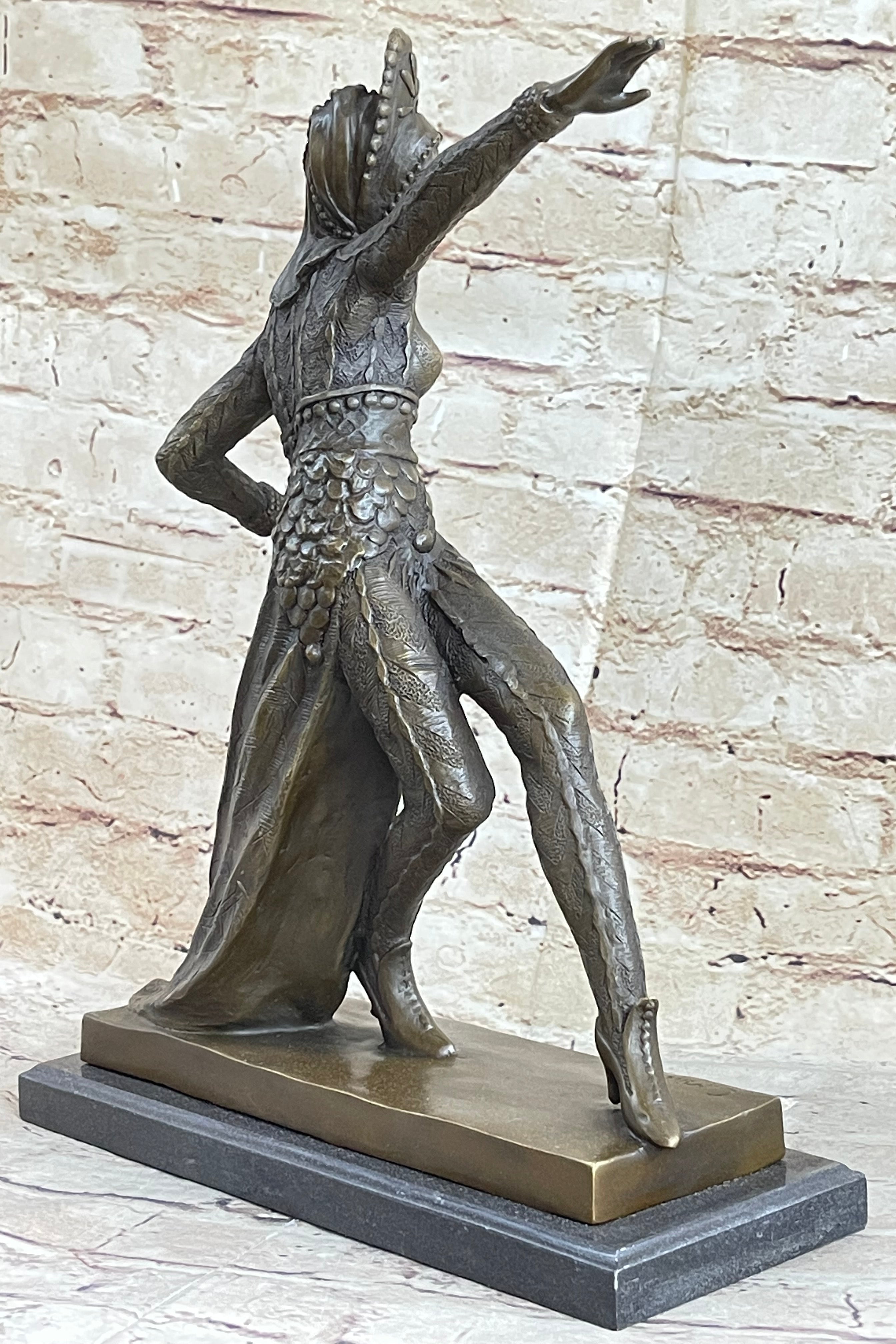 Art Deco Bronze Female Dancer Sculpture Mirval 14.5" x 11"