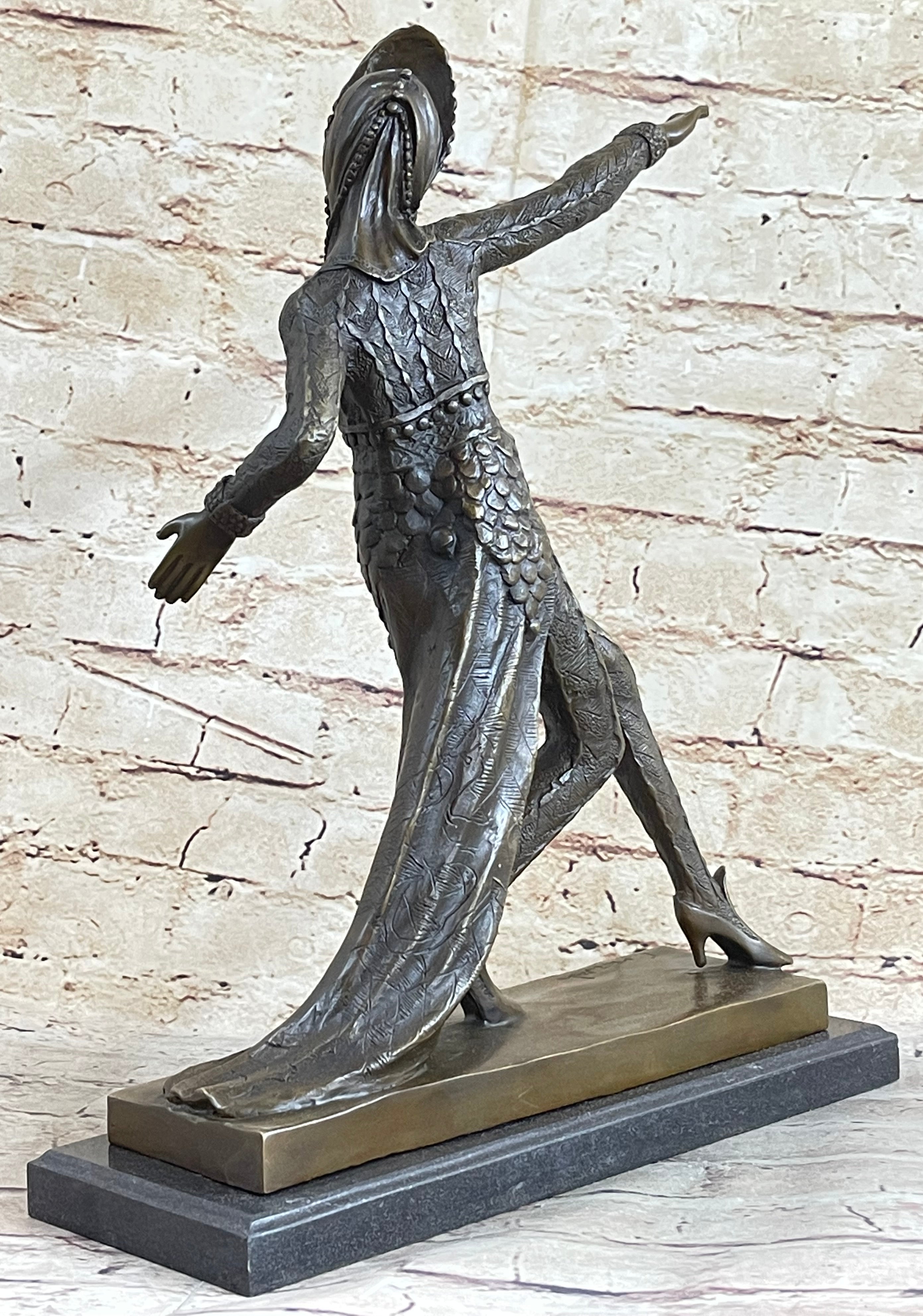 Art Deco Bronze Female Dancer Sculpture Mirval 14.5" x 11"