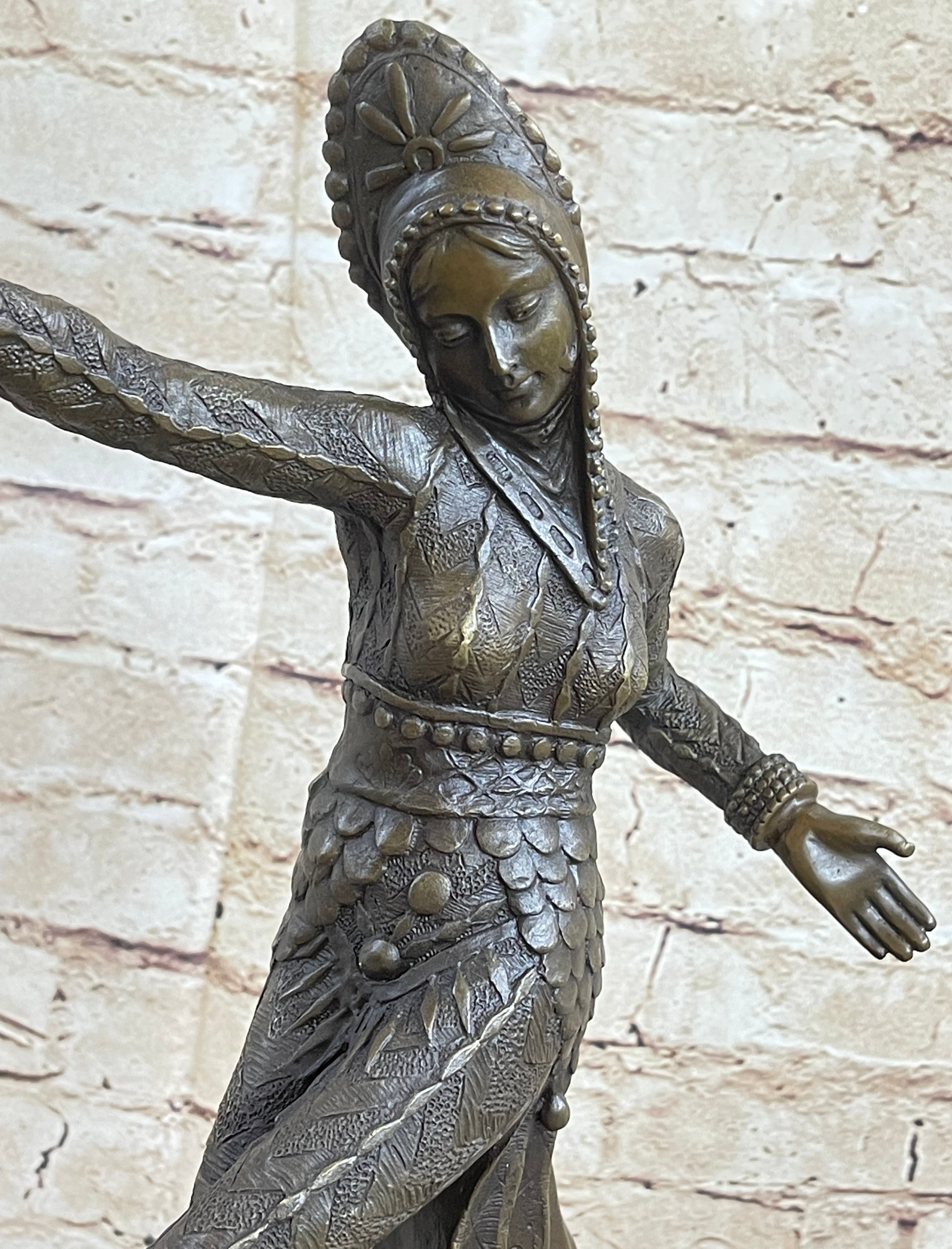 Art Deco Bronze Female Dancer Sculpture Mirval 14.5" x 11"