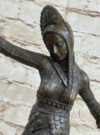 Art Deco Bronze Female Dancer Sculpture Mirval 14.5" x 11"