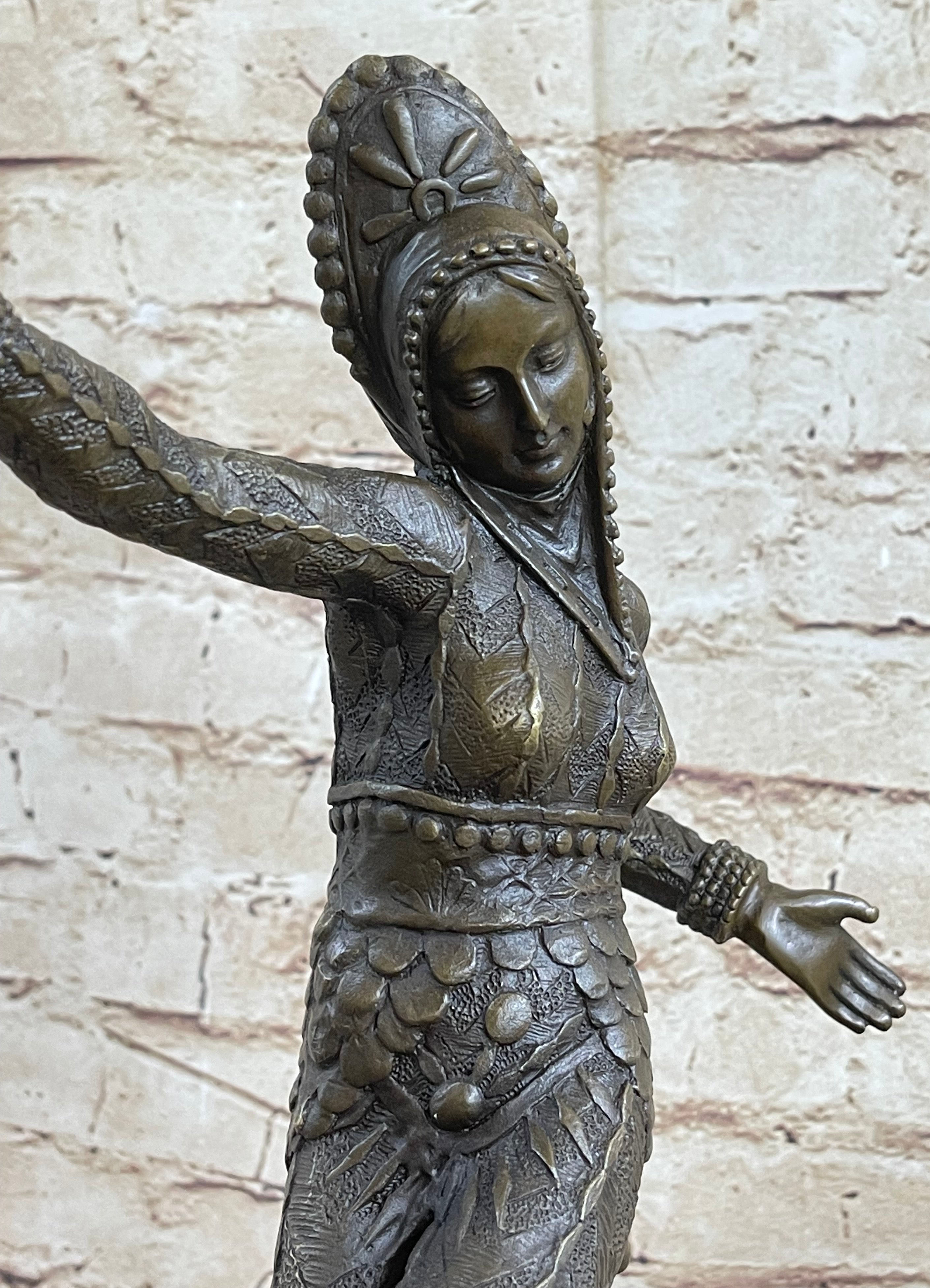 Art Deco Bronze Female Dancer Sculpture Mirval 14.5" x 11"