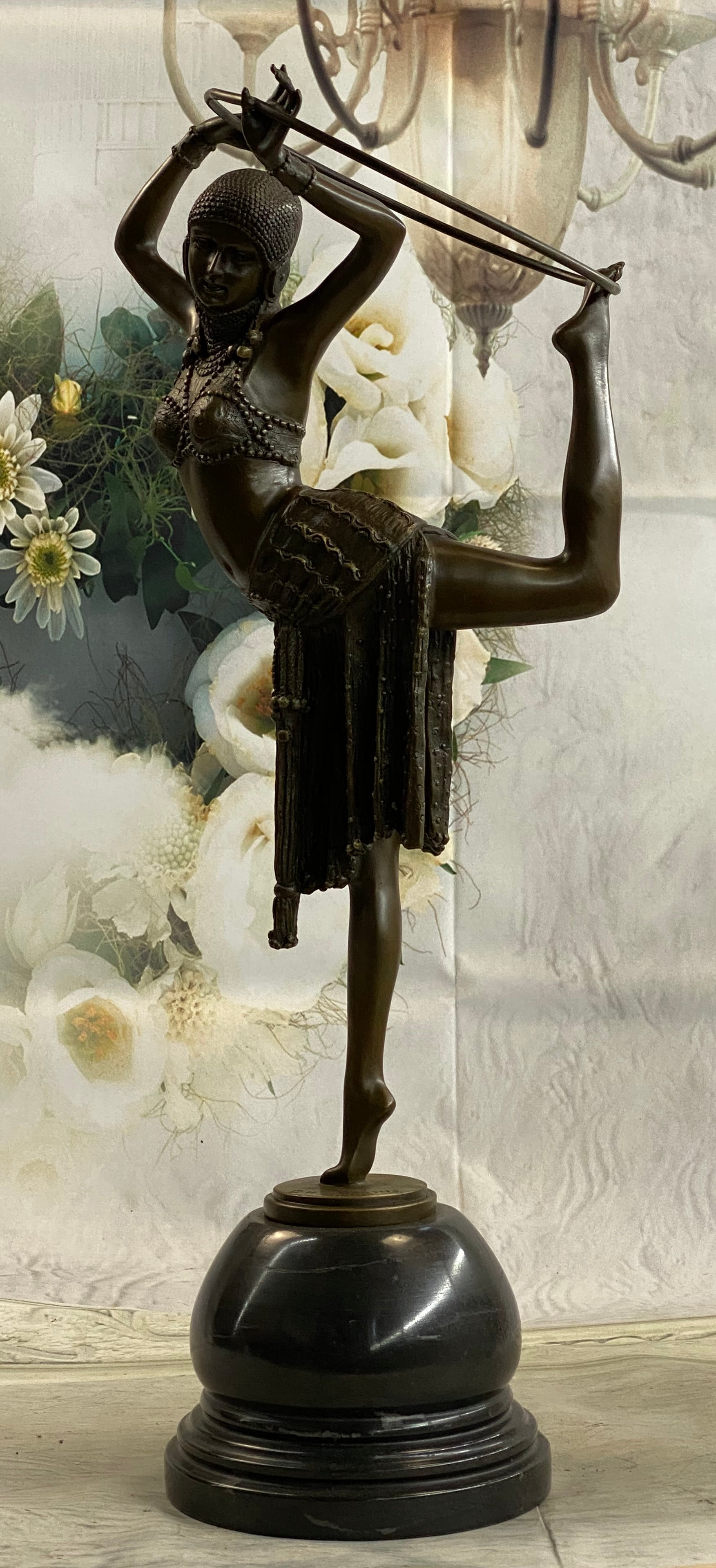 Art Deco Chiparus Dancer w/ Hula Hoop Bronze 20" x 10"
