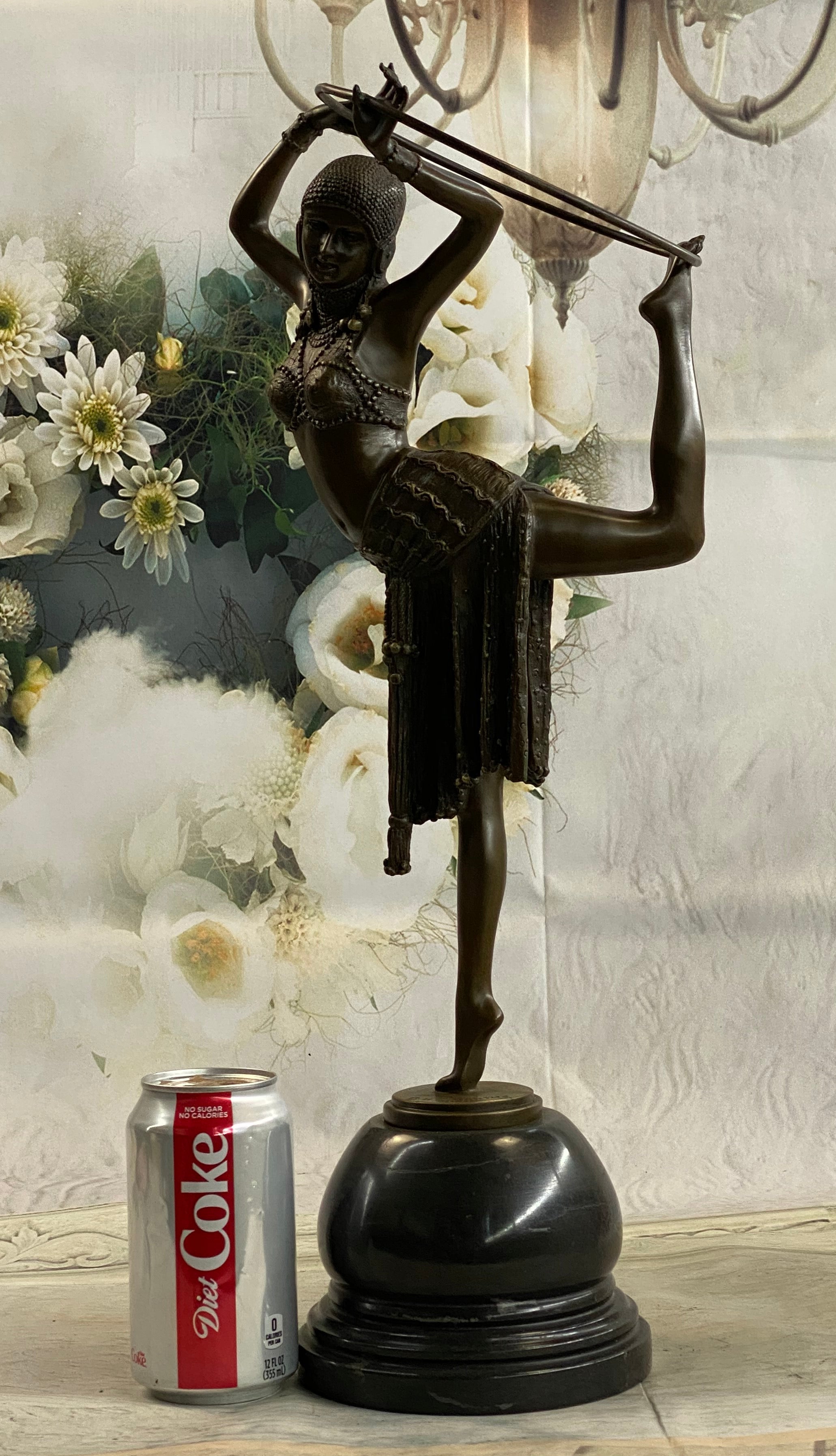 Art Deco Chiparus Dancer w/ Hula Hoop Bronze 20" x 10"