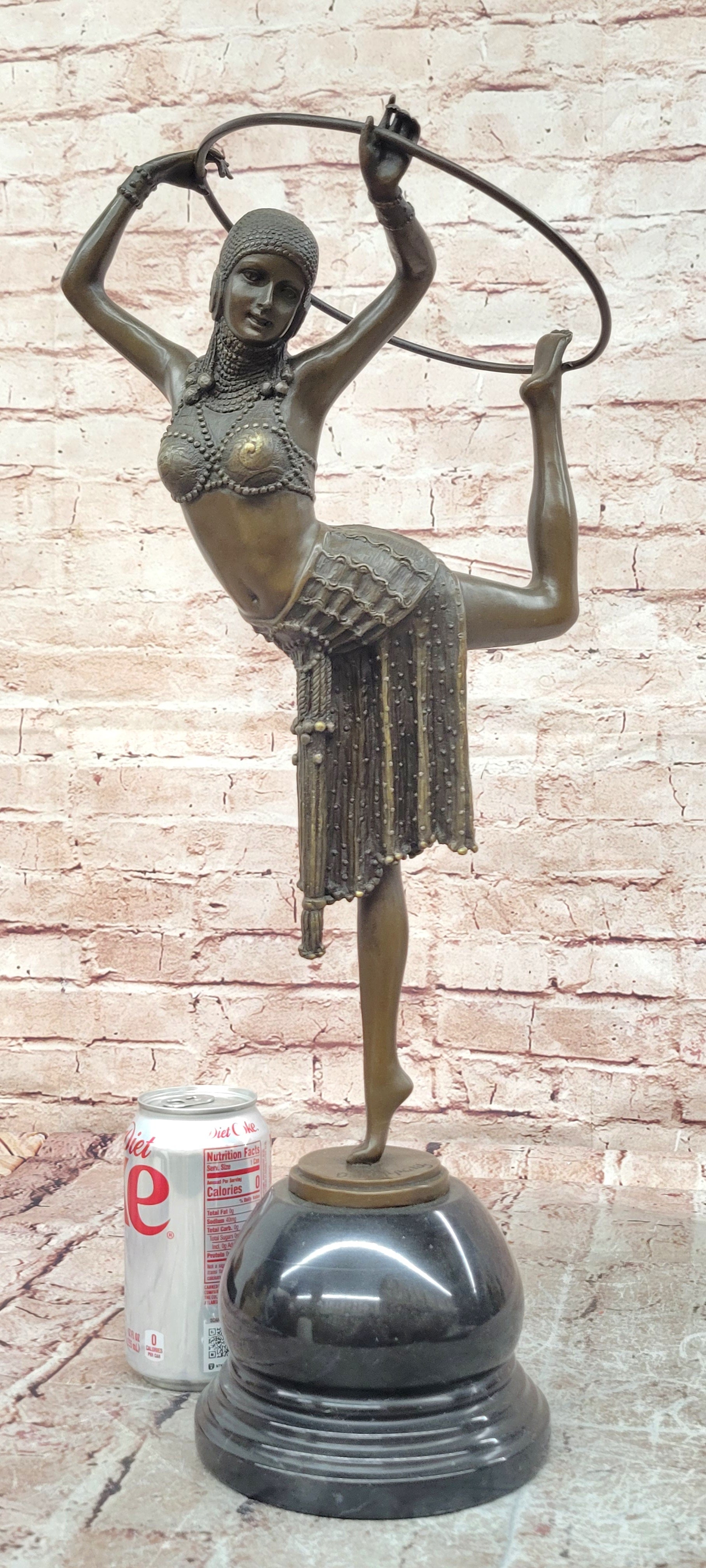 Art Deco Chiparus Dancer w/ Hula Hoop Bronze 20" x 10"