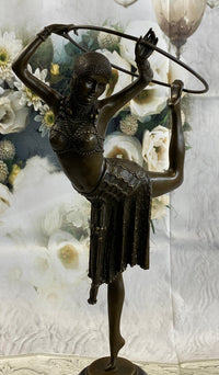 Art Deco Chiparus Dancer w/ Hula Hoop Bronze 20" x 10"