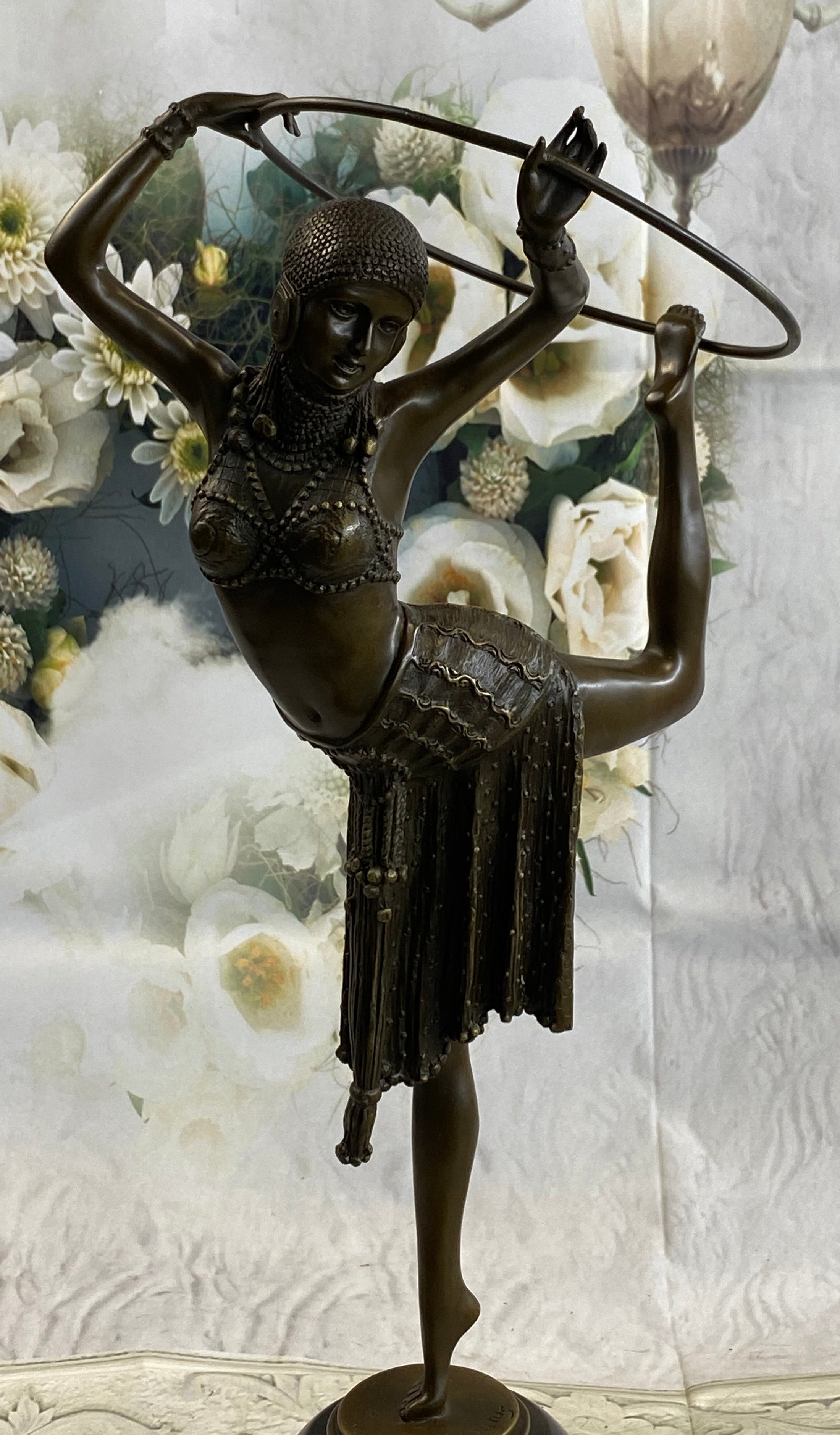 Art Deco Chiparus Dancer w/ Hula Hoop Bronze 20" x 10"