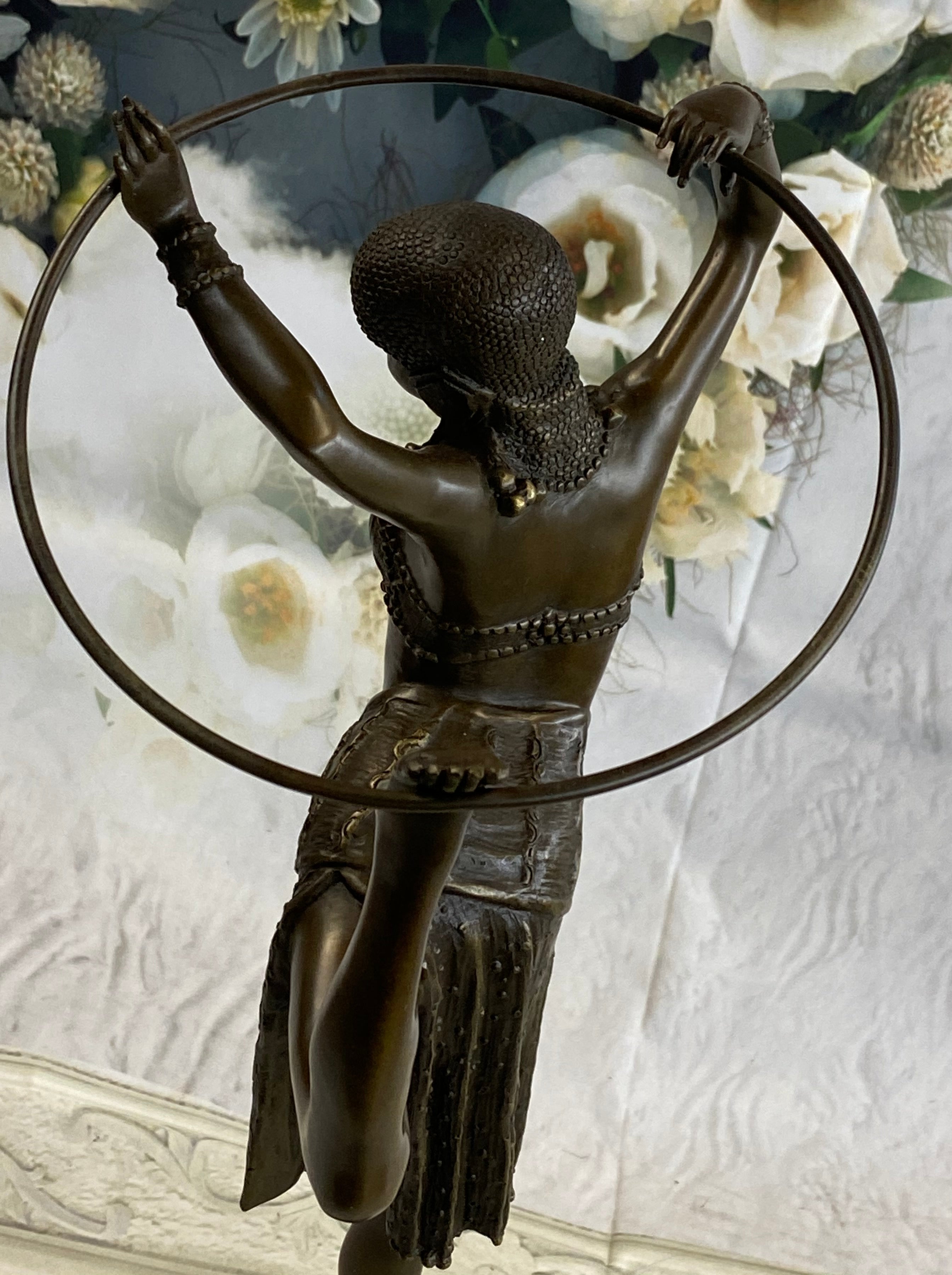 Art Deco Chiparus Dancer w/ Hula Hoop Bronze 20" x 10"