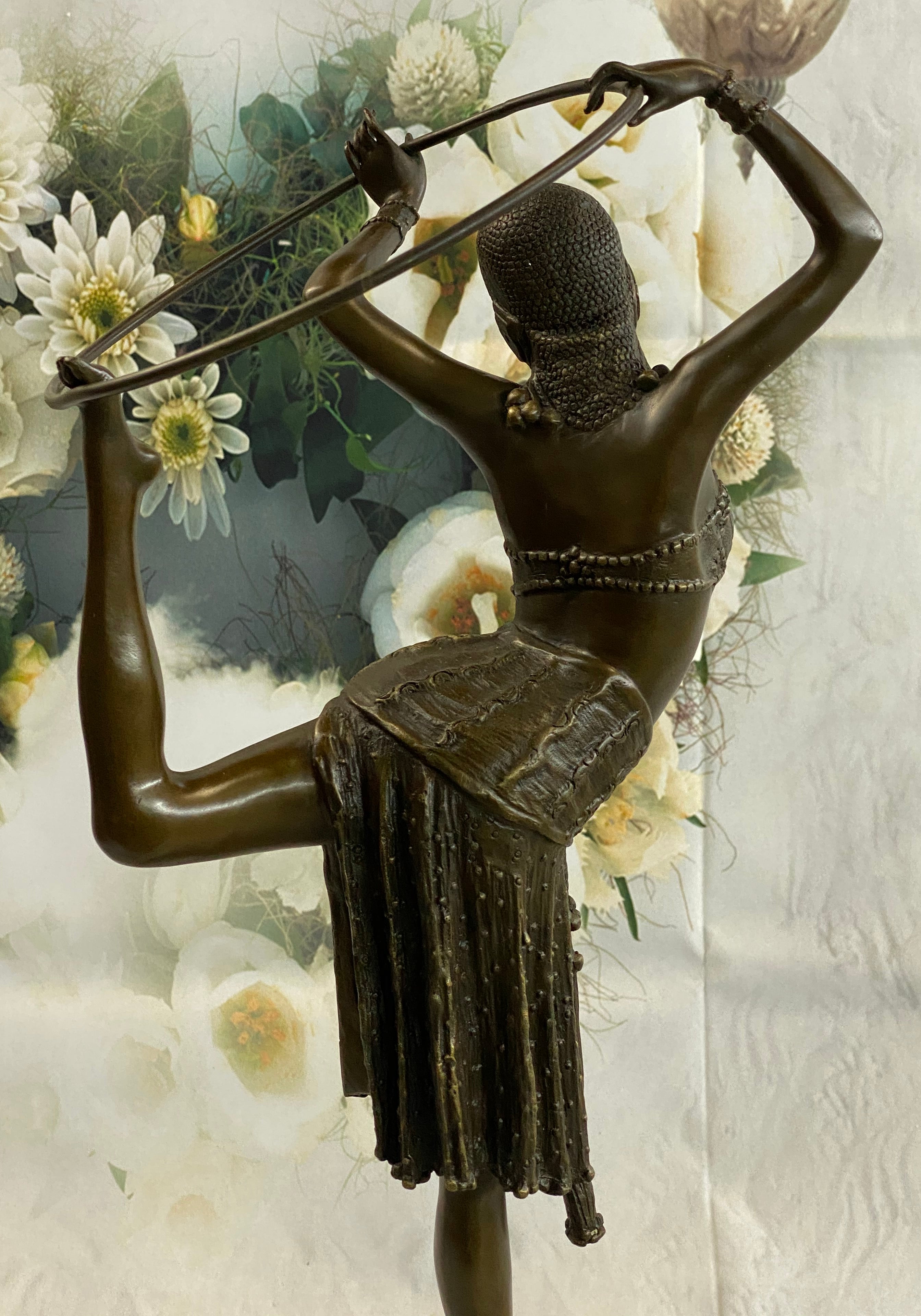 Art Deco Chiparus Dancer w/ Hula Hoop Bronze 20" x 10"