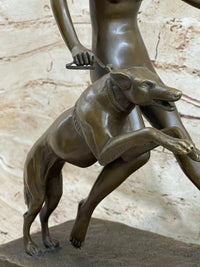 Nude Diana Artemis Walking Dogs Bronze Statue Sculpture Figure Modern Art 13" x 20"