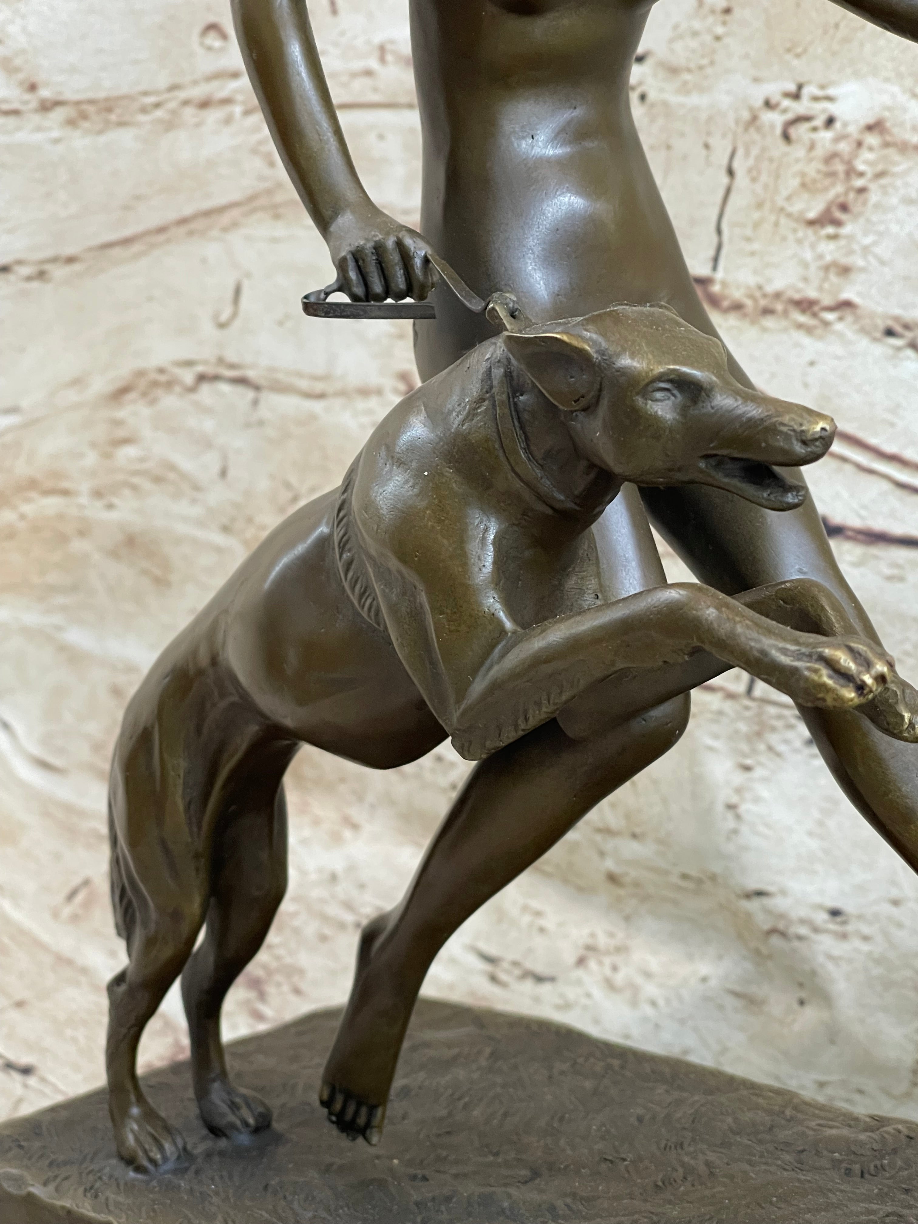 Nude Diana Artemis Walking Dogs Bronze Statue Sculpture Figure Modern Art 13" x 20"