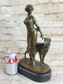 Art Deco Girl with Dog Bronze Figure Lorenzl 14" x 8"