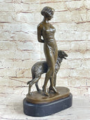 Art Deco Girl with Dog Bronze Figure Lorenzl 14" x 8"