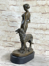 Art Deco Girl with Dog Bronze Figure Lorenzl 14" x 8"