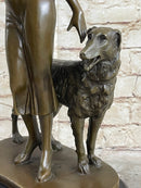 Art Deco Girl with Dog Bronze Figure Lorenzl 14" x 8"