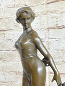 Art Deco Girl with Dog Bronze Figure Lorenzl 14" x 8"