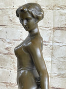 Art Deco Girl with Dog Bronze Figure Lorenzl 14" x 8"