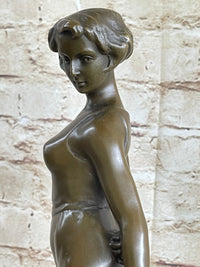 Art Deco Girl with Dog Bronze Figure Lorenzl 14" x 8"
