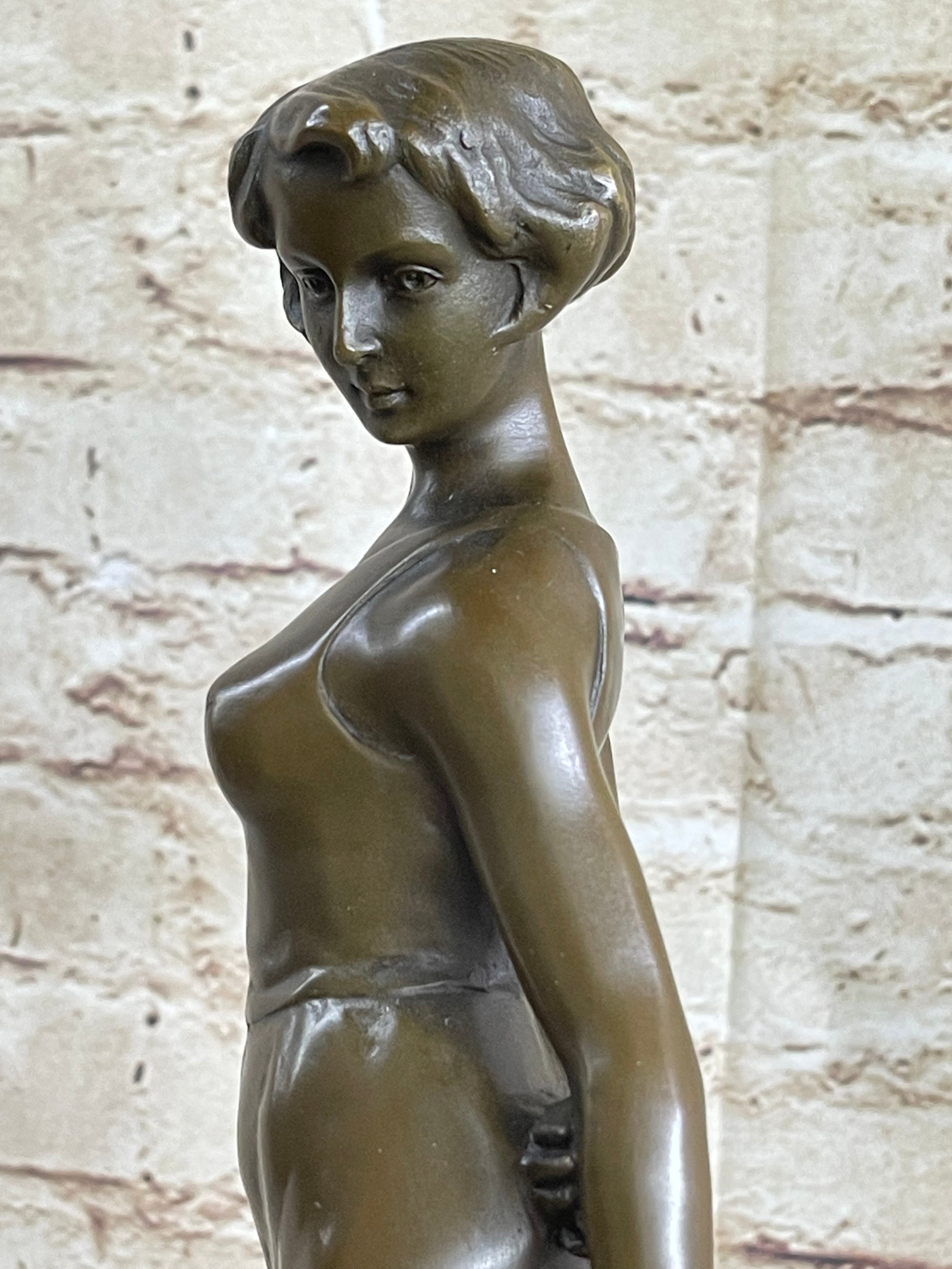 Art Deco Girl with Dog Bronze Figure Lorenzl 14" x 8"