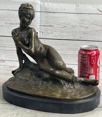 Nude Nymph Girl Female Figure Bronze Sculpture Statue Reproudction Leon Bertaux