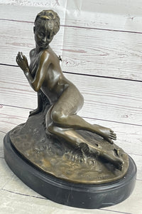 Nude Nymph Girl Female Figure Bronze Sculpture Statue Reproudction Leon Bertaux