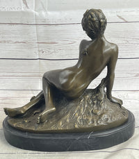 Nude Nymph Girl Female Figure Bronze Sculpture Statue Reproudction Leon Bertaux