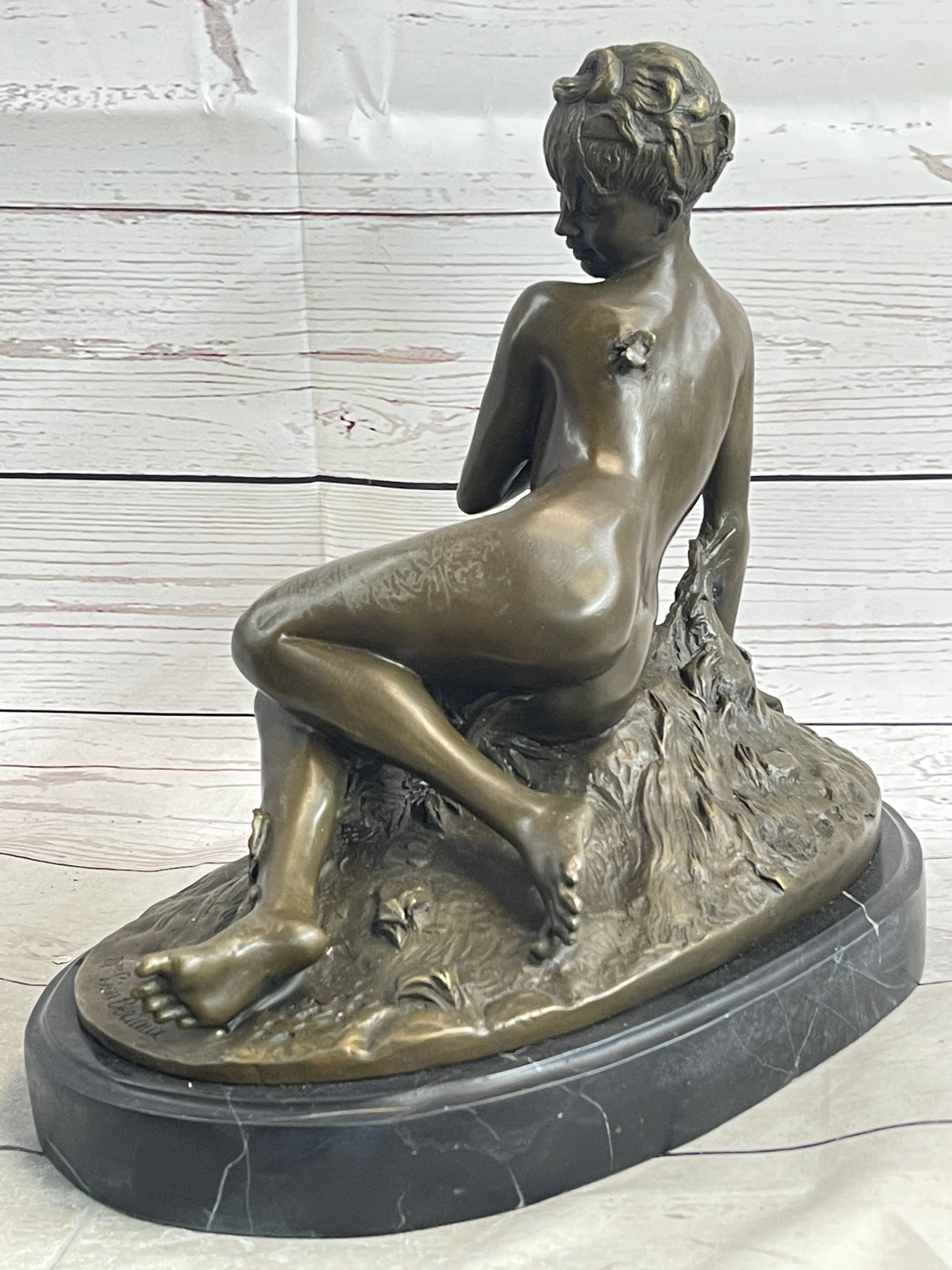 Nude Nymph Girl Female Figure Bronze Sculpture Statue Reproudction Leon Bertaux