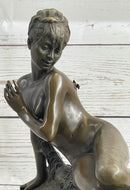 Nude Nymph Girl Female Figure Bronze Sculpture Statue Reproudction Leon Bertaux