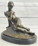 Nude Nymph Girl Female Figure Bronze Sculpture Statue Reproudction Leon Bertaux