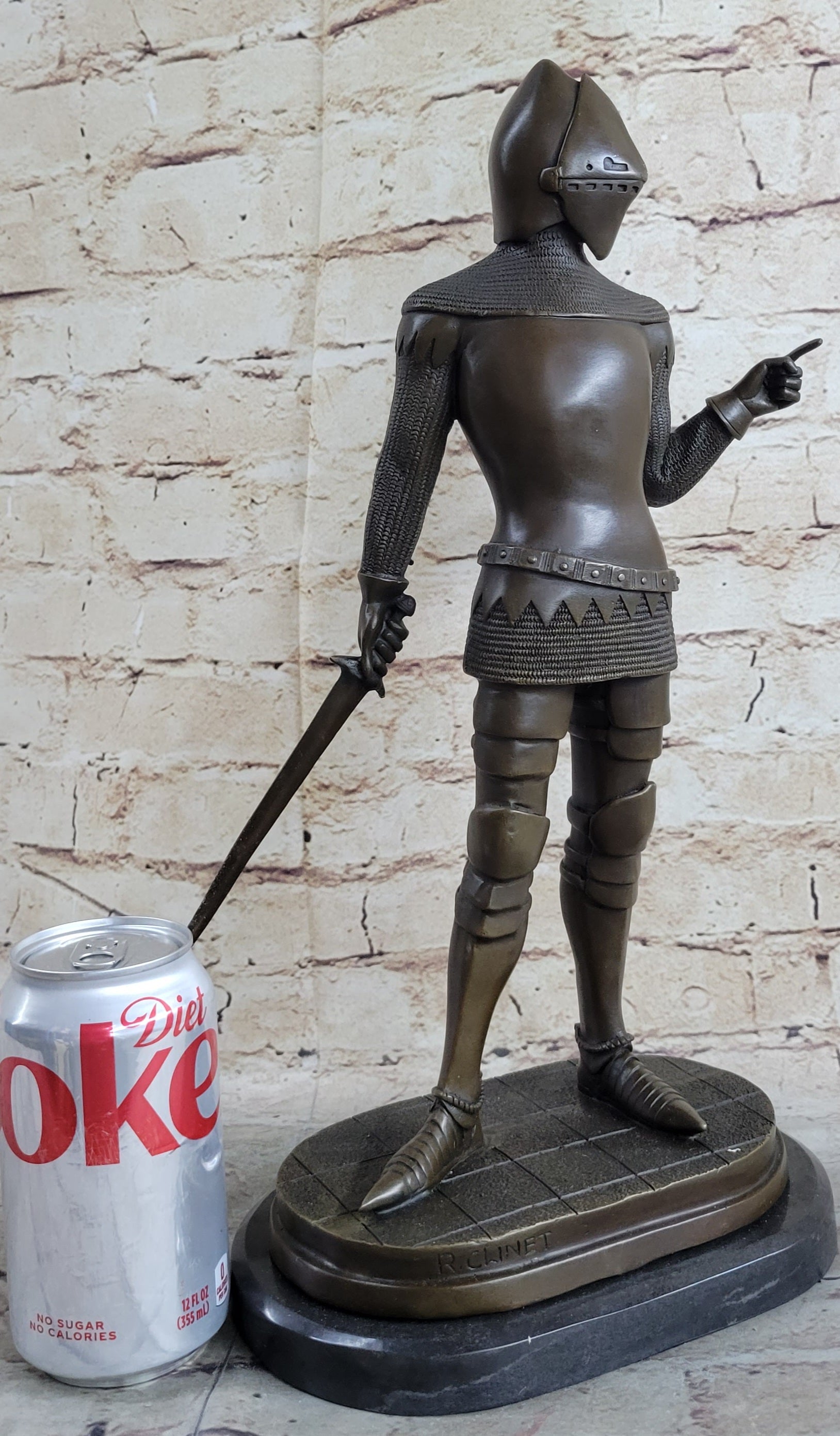 Bronze Sculpture of Medieval Warrior Knight in Armor