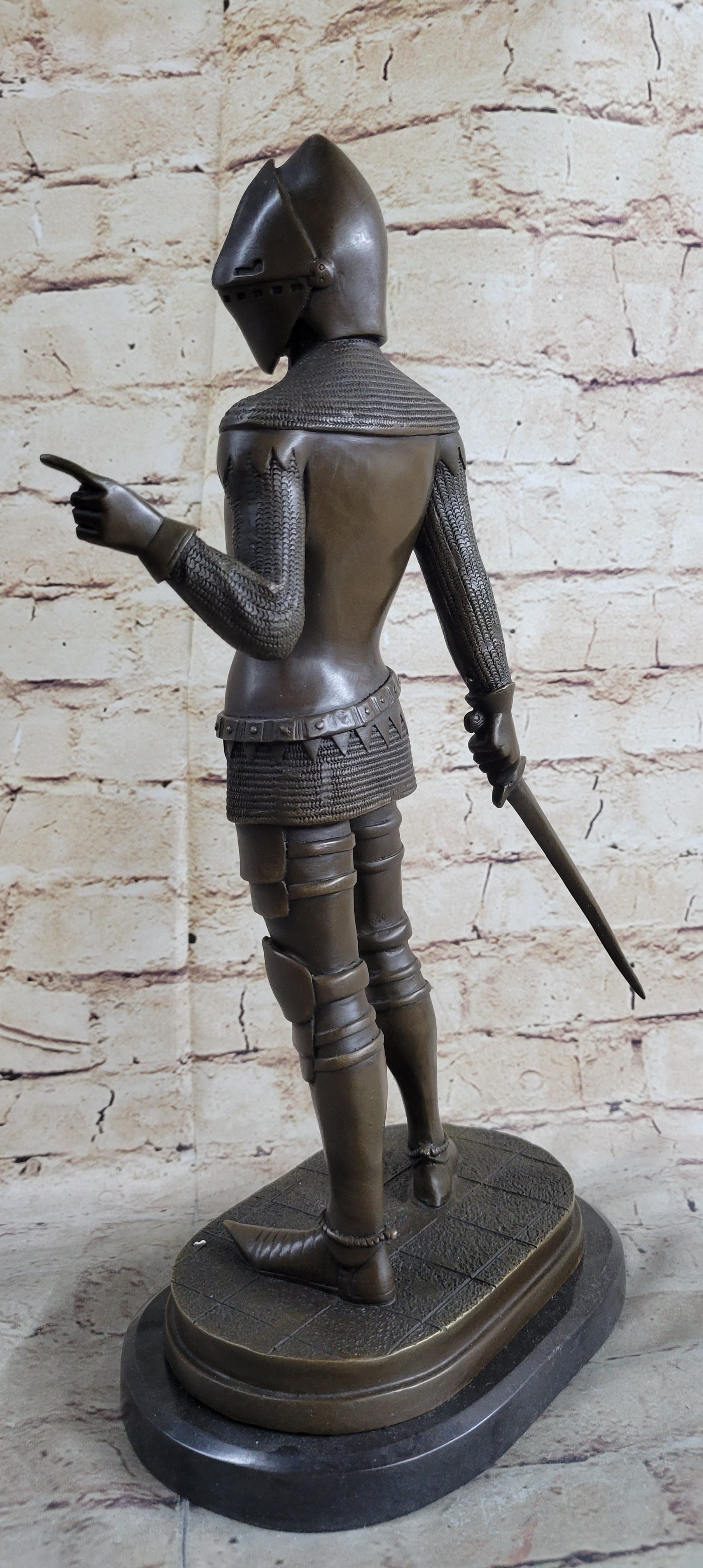 Bronze Sculpture of Medieval Warrior Knight in Armor