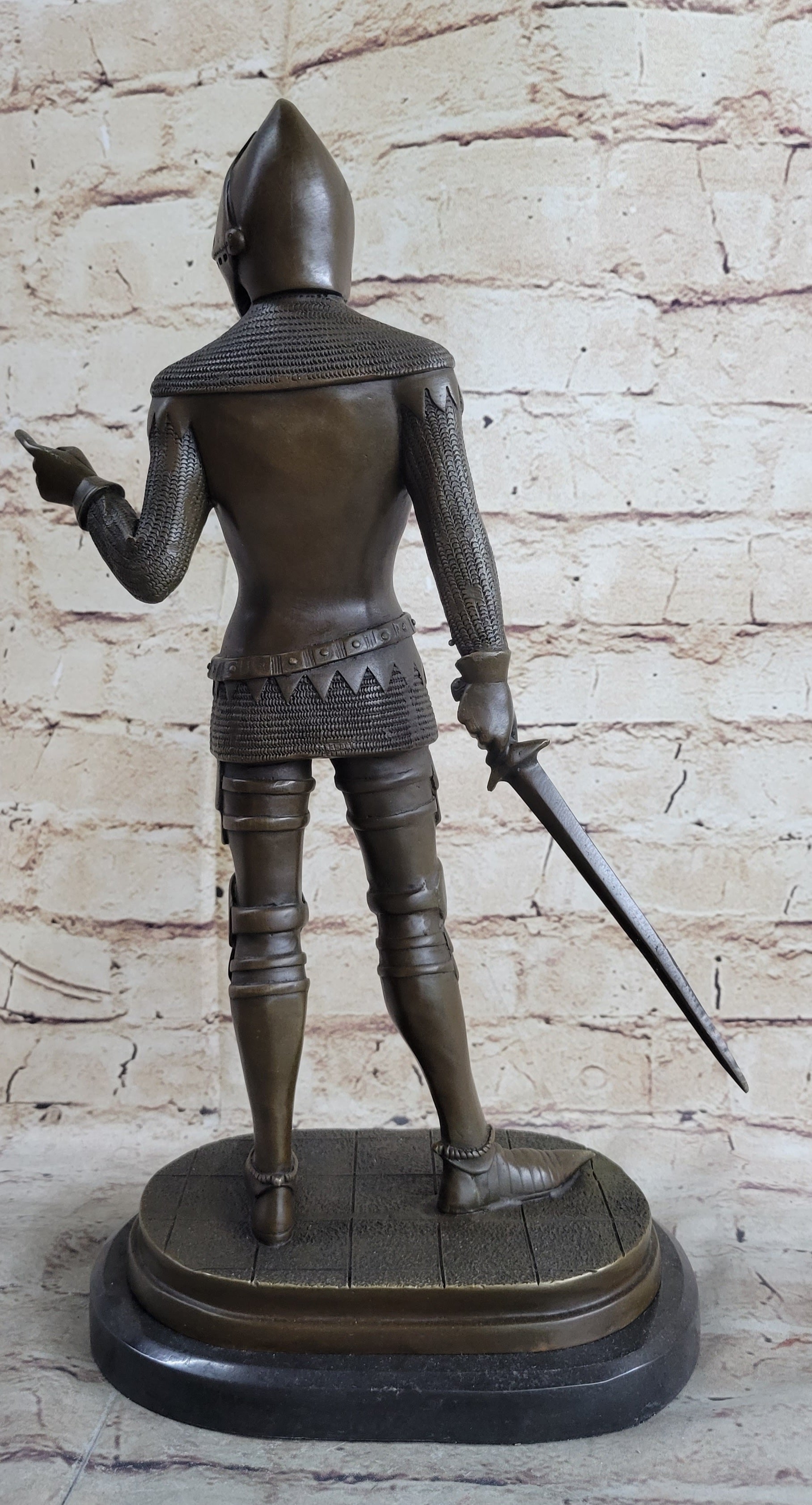 Bronze Sculpture of Medieval Warrior Knight in Armor