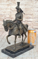 Medieval Knight on Horseback Bronze Sculpture on Marble Base