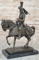 Medieval Knight on Horseback Bronze Sculpture on Marble Base