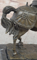 Medieval Knight on Horseback Bronze Sculpture on Marble Base