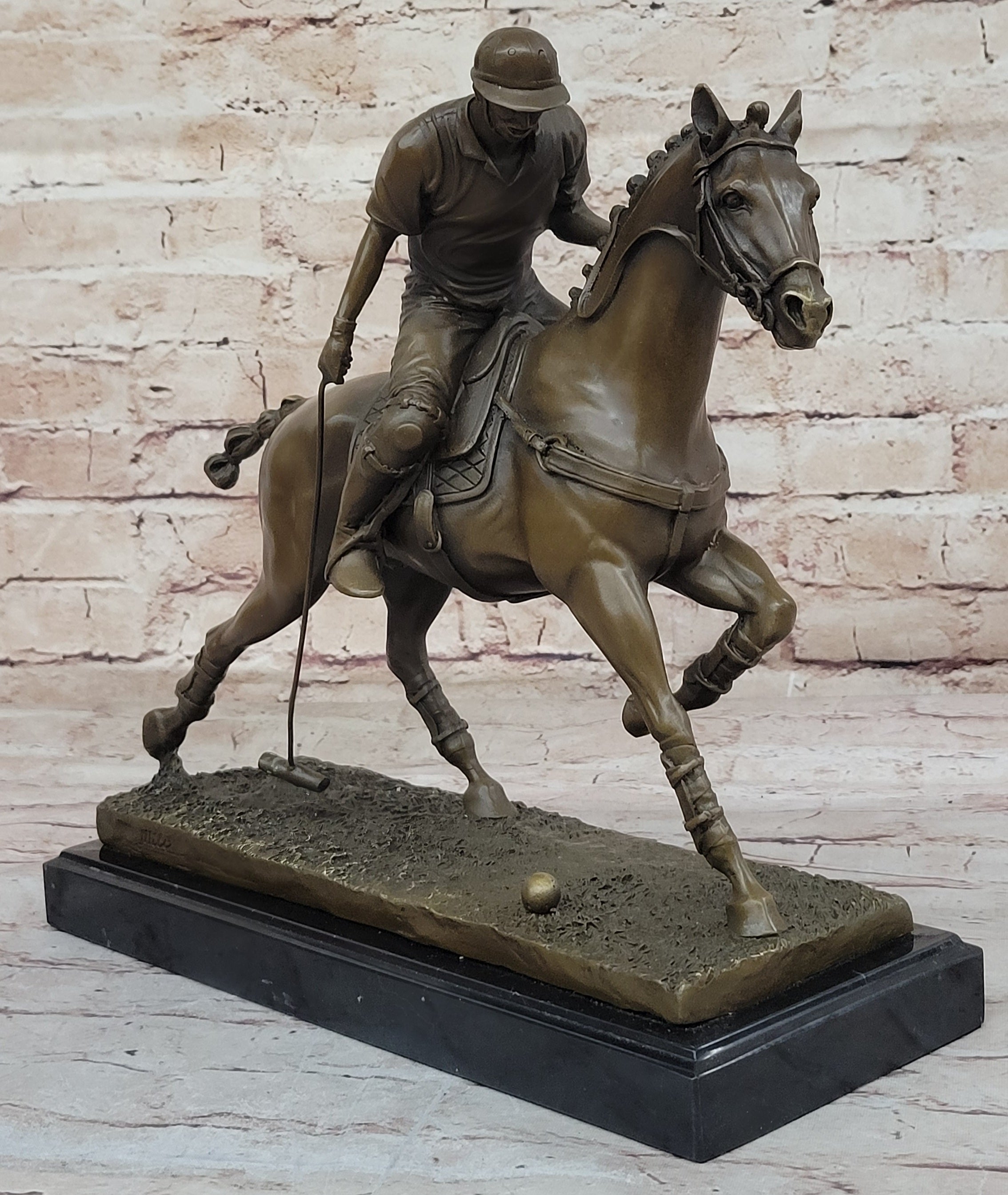 Jockey Polo Player on Horseback Bronze Sculpture Equestrian