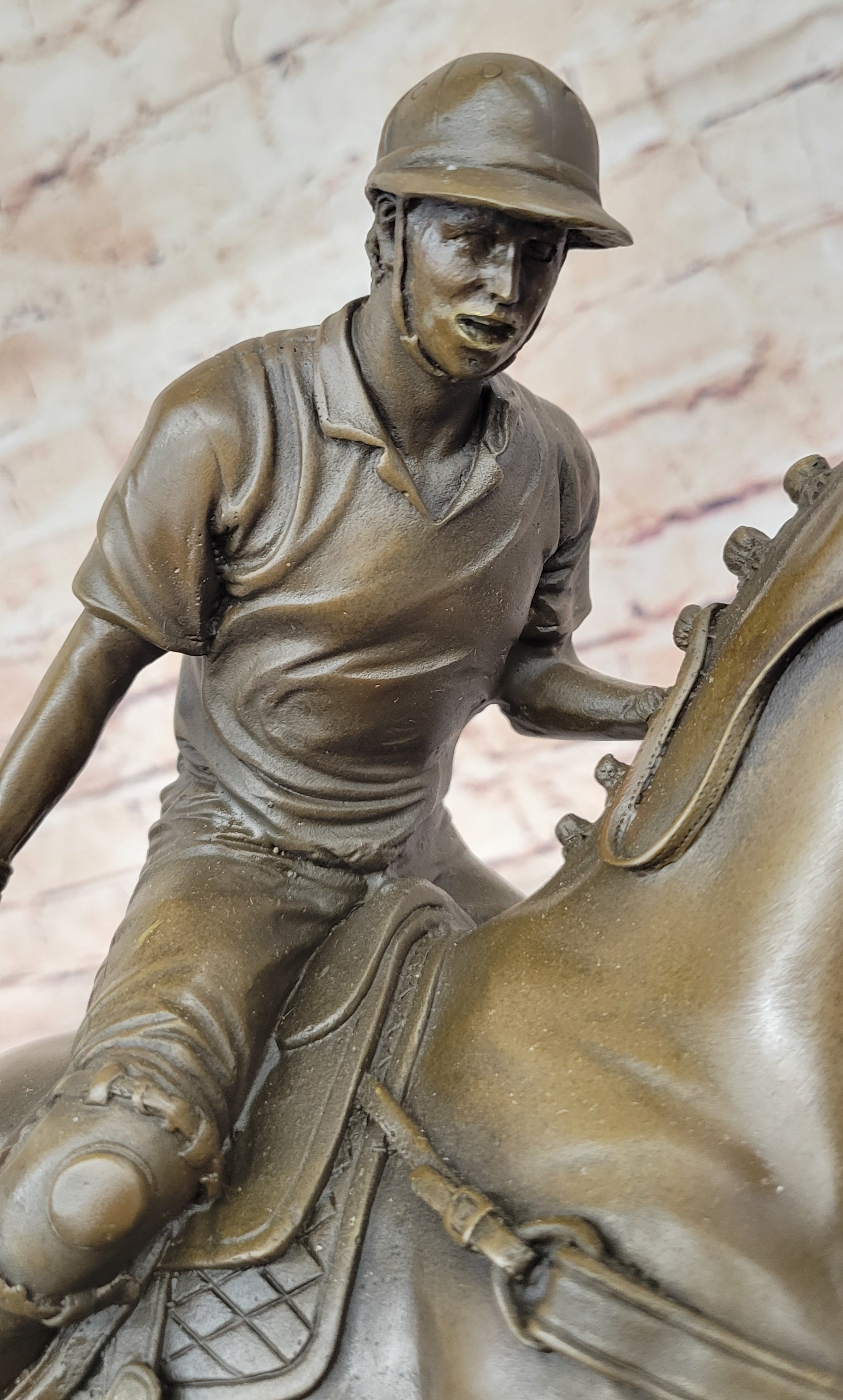 Jockey Polo Player on Horseback Bronze Sculpture Equestrian